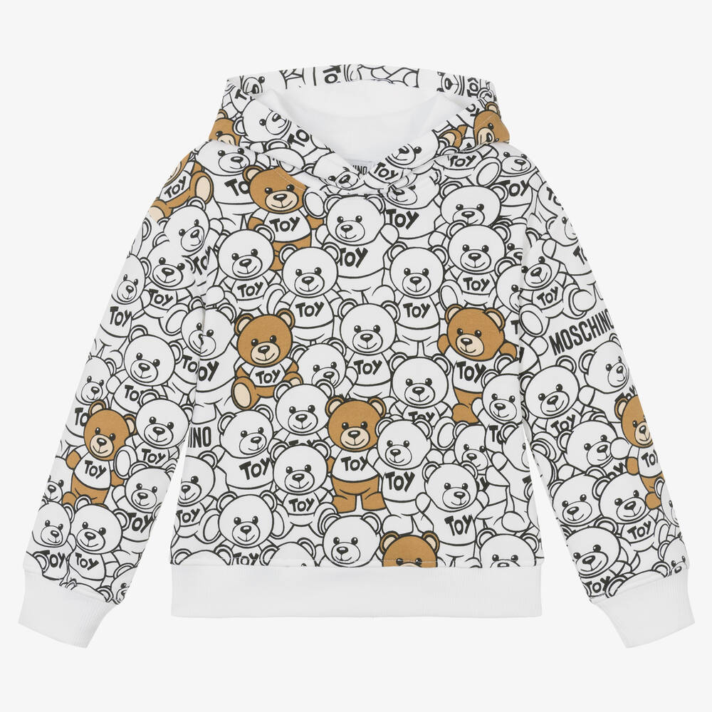 Moschino Kid-Teen - White Cotton Teddy Bear Hoodie | Childrensalon