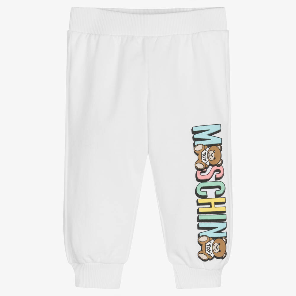 Moschino Baby - White Cotton Teddy Bear Logo Joggers | Childrensalon