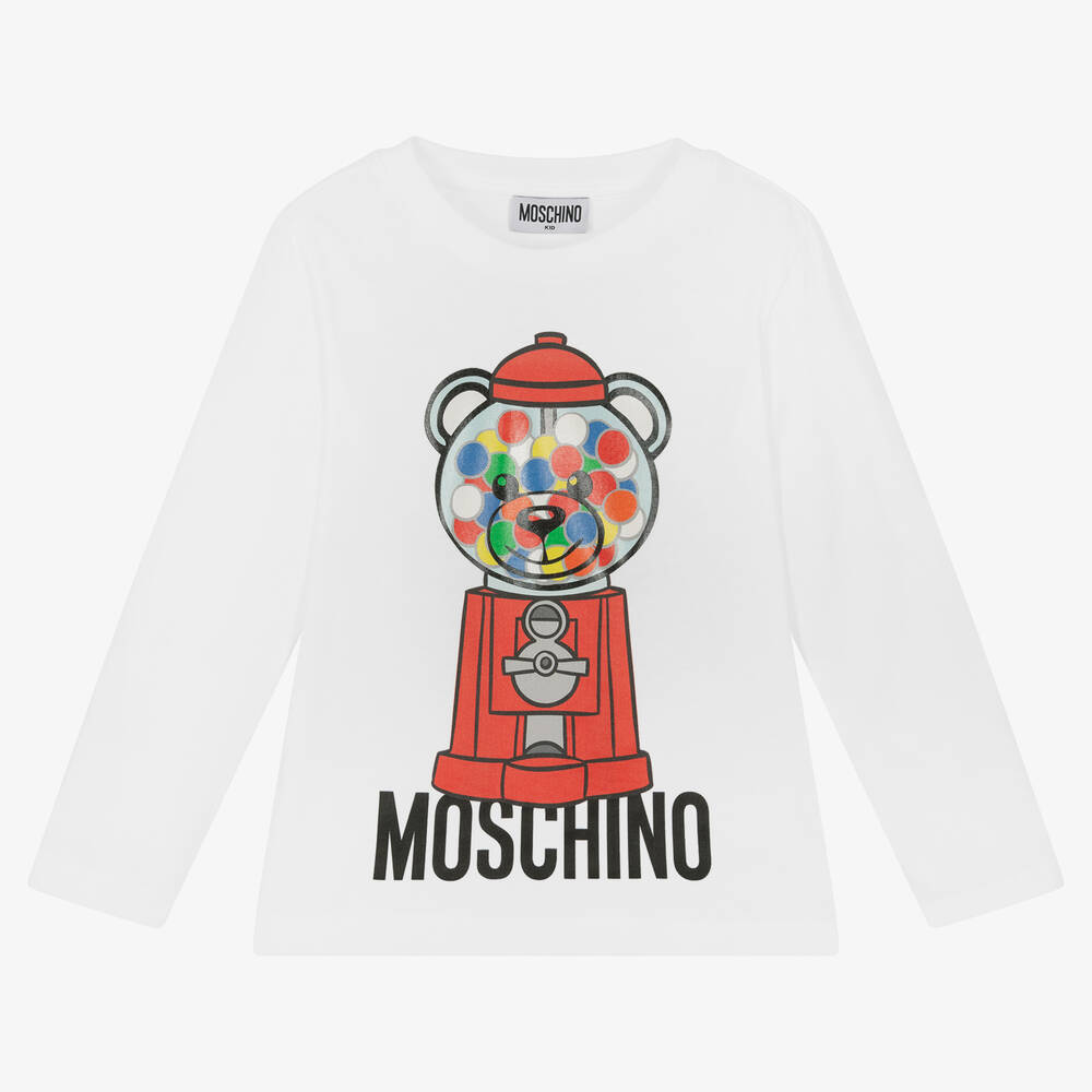 Moschino Kid-Teen - Weißes Baumwoll-Oberteil mit Teddy-Print | Childrensalon