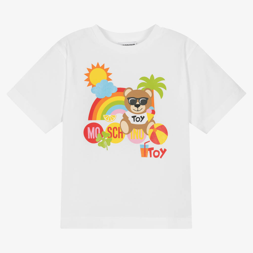 Moschino Kid-Teen - White Cotton Teddy Logo Maxi T-Shirt | Childrensalon