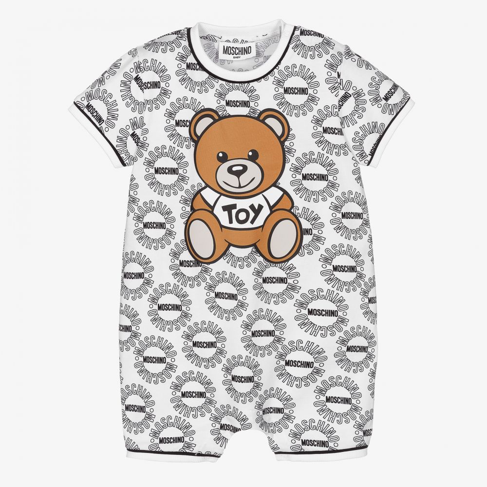 Moschino Baby - Белый хлопковый песочник с медвежонком | Childrensalon