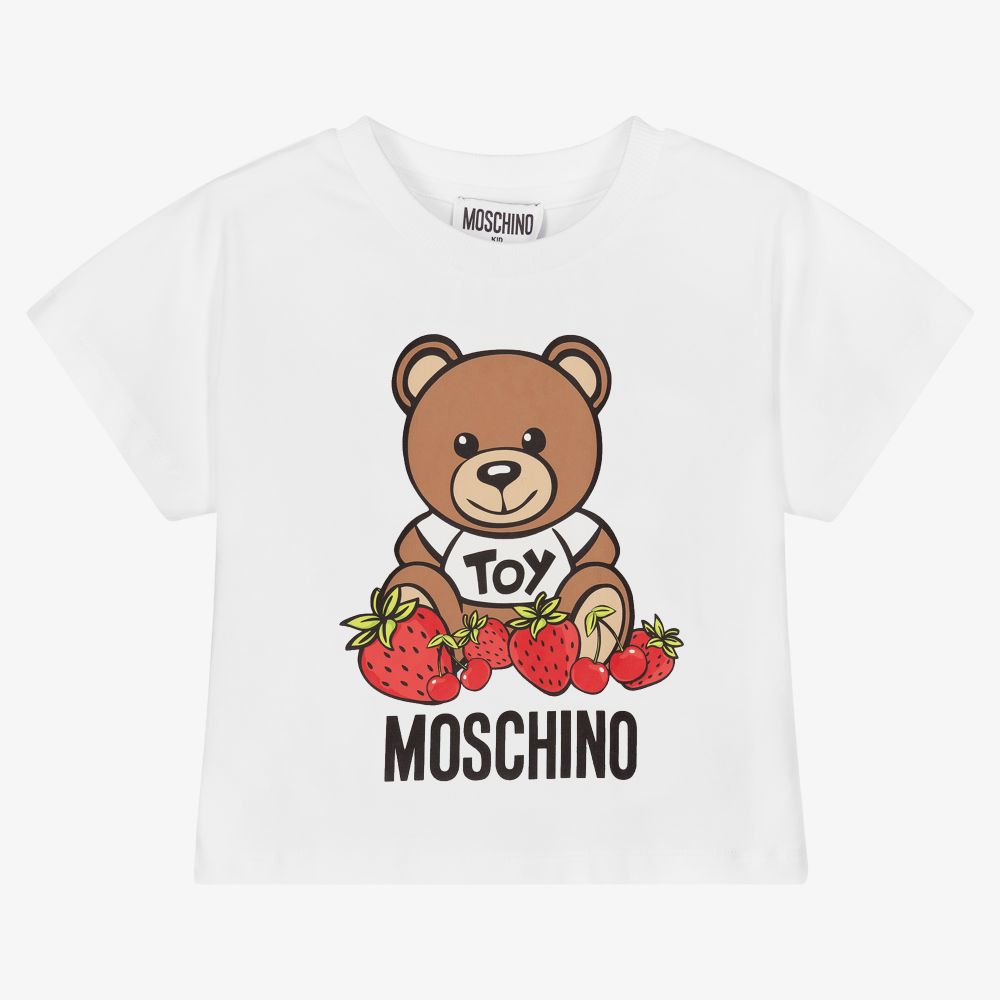 Moschino Kid-Teen - Weißes Baumwoll-T-Shirt mit Teddy | Childrensalon
