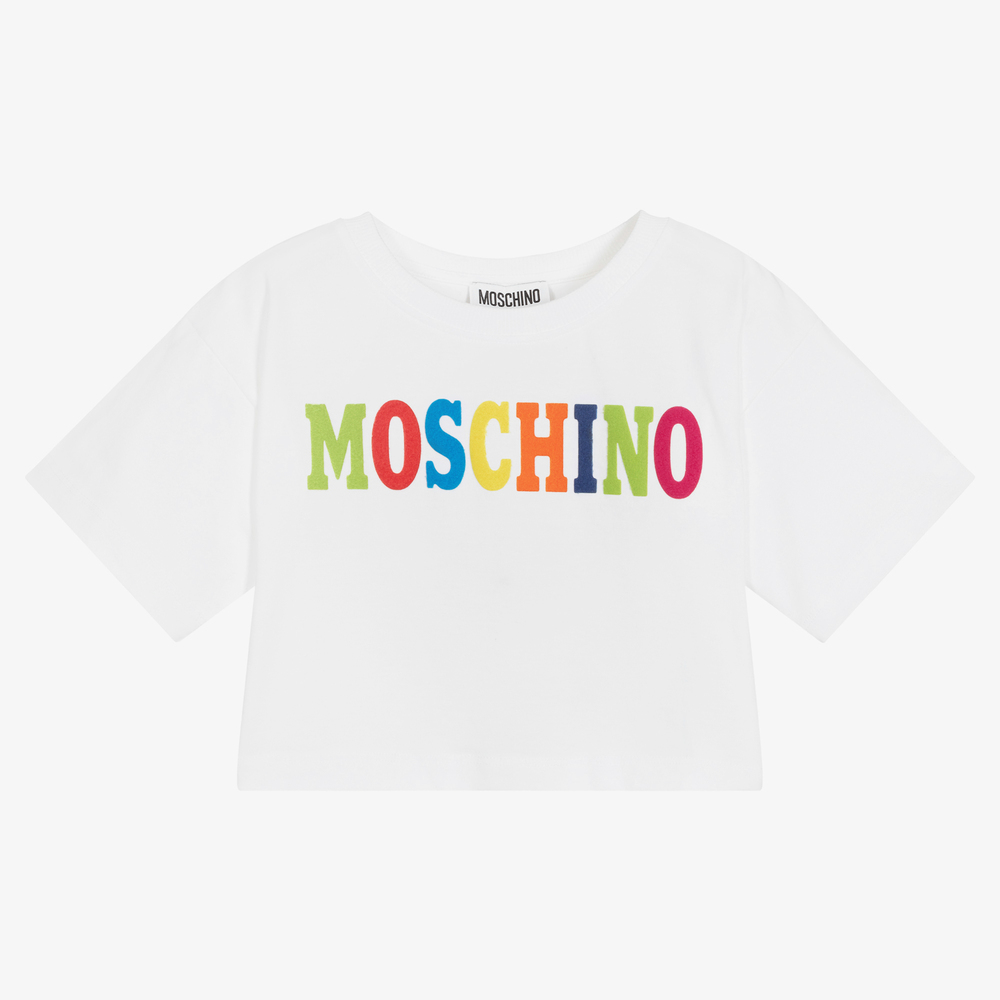 Moschino Kid-Teen - Белая укороченная футболка | Childrensalon