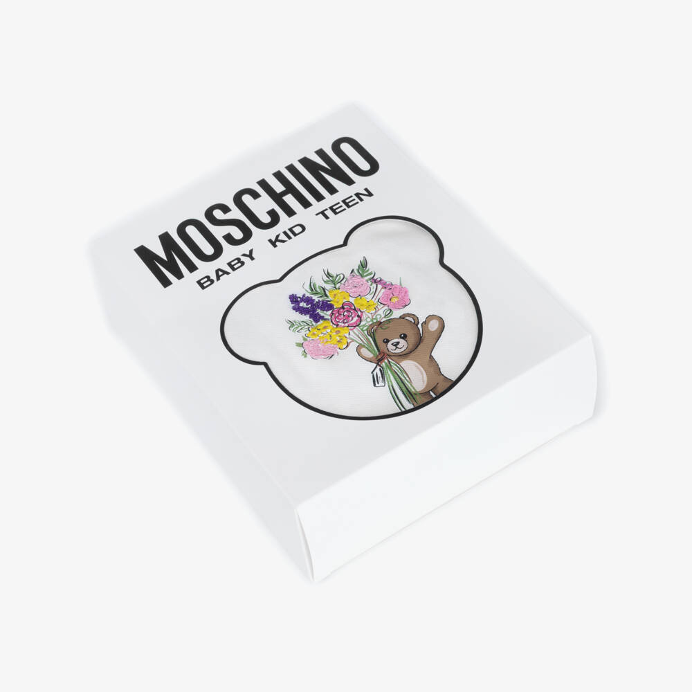Moschino-White Flower Bear Pique Shortie And Sun Hat Set | Childrensalon Outlet