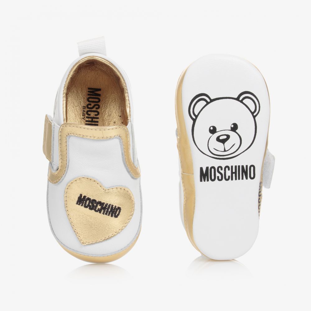 Moschino Baby White Gold Pre Walkers Childrensalon Outlet