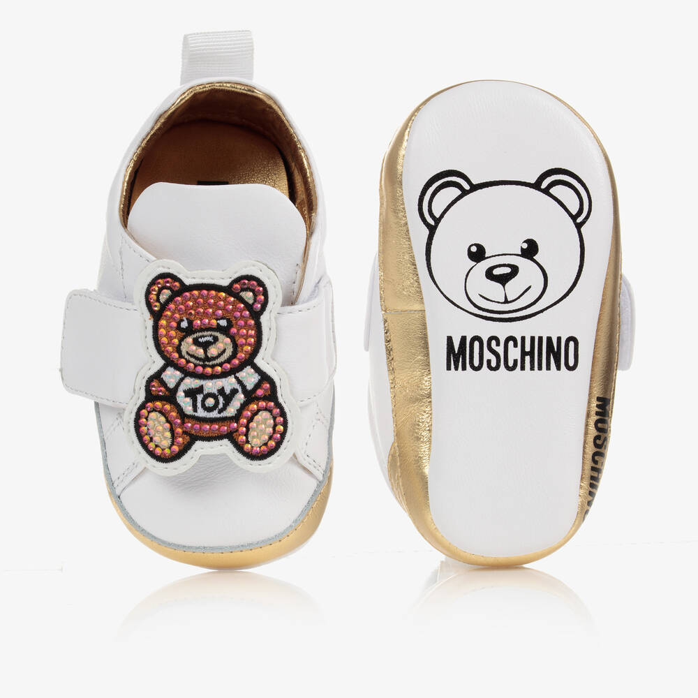 Moschino Baby White Gold Teddy Pre Walkers Childrensalon Outlet