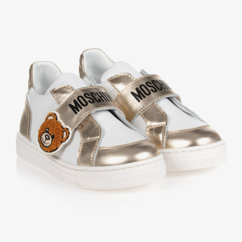 Moschino Kid-Teen - Baskets blanches et dorées | Childrensalon