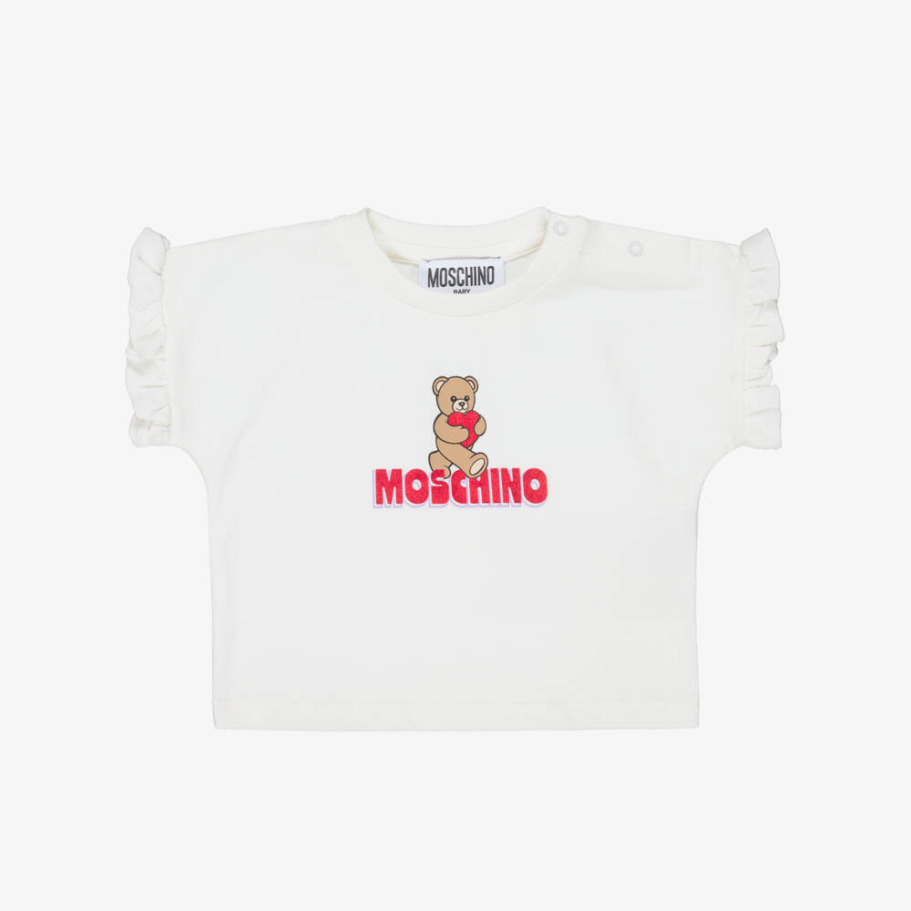 Moschino-White Heart Logo Bear T-shirt | Childrensalon Outlet
