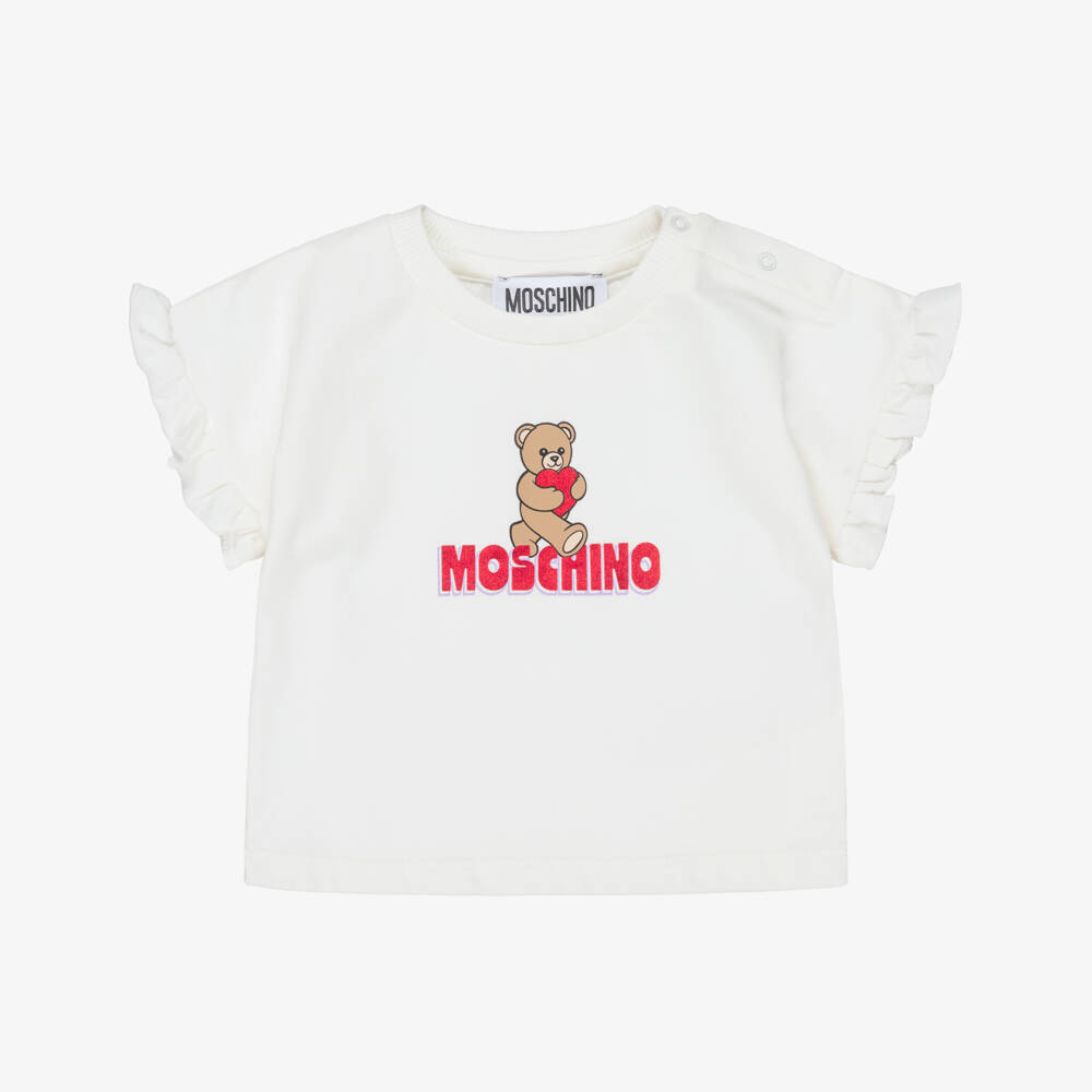 Moschino-White Heart Logo Bear T-shirt | Childrensalon Outlet