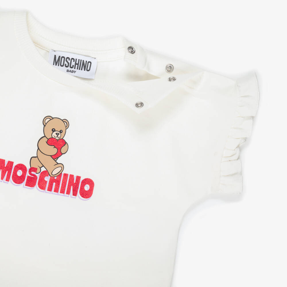 Moschino-White Heart Logo Bear T-shirt | Childrensalon Outlet