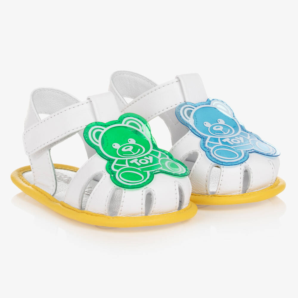 Moschino Baby White Leather Baby Sandals Childrensalon Outlet