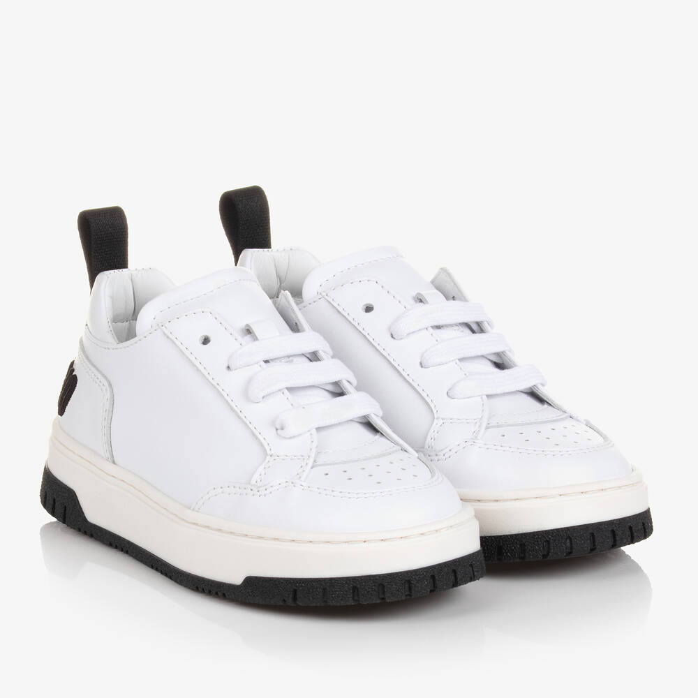 Moschino Kid-Teen - White Leather Lace-Up Trainers | Childrensalon
