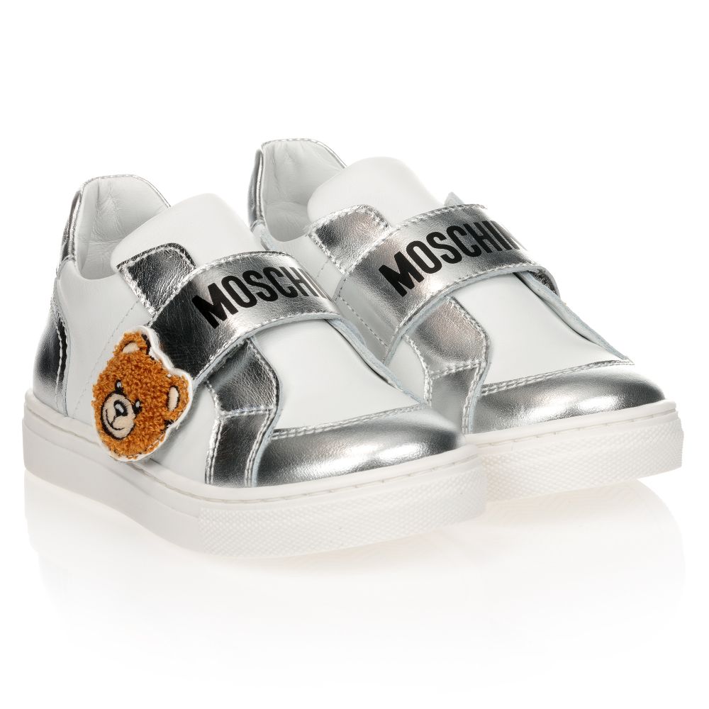 Moschino Kid-Teen - White Leather Logo Trainers | Childrensalon