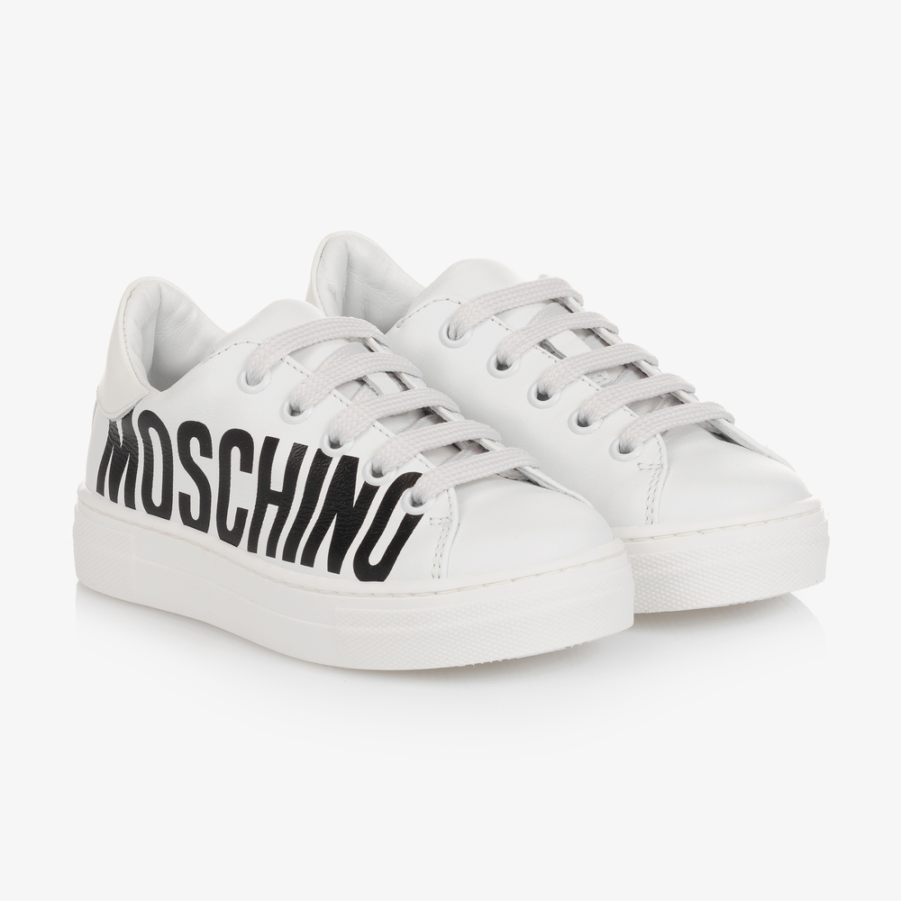 Moschino Kid-Teen - White Leather Logo Trainers | Childrensalon
