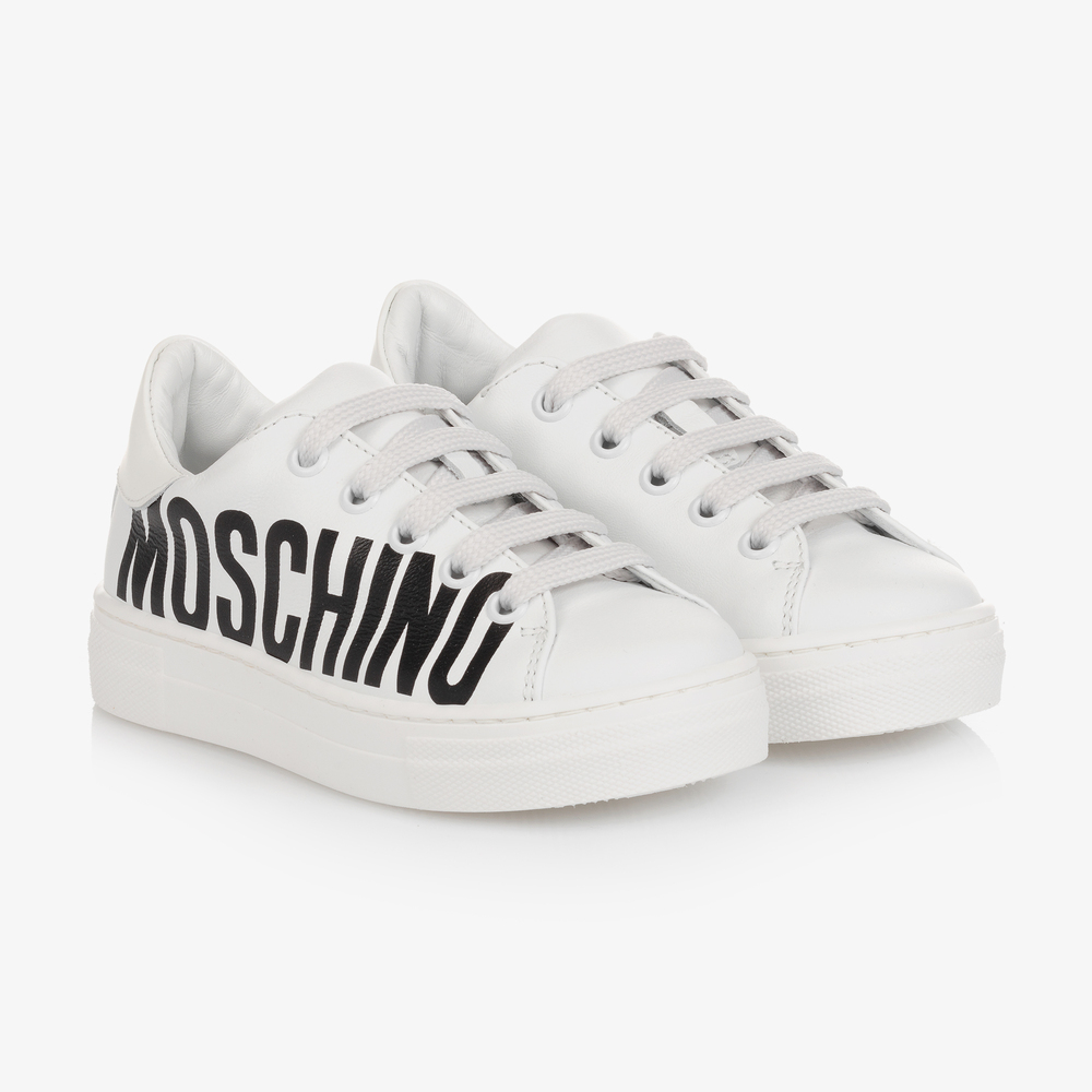 Moschino Kid-Teen - Белые кожаные кроссовки | Childrensalon