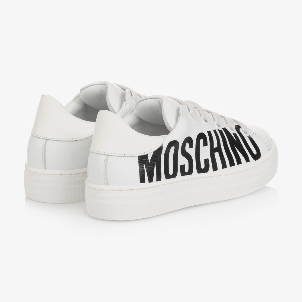 Moschino Kid-Teen-White Leather Logo Trainers | Childrensalon Outlet
