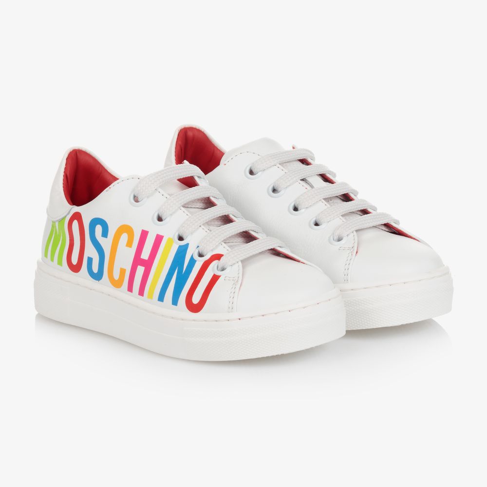 Moschino Kid-Teen - White Leather Logo Trainers | Childrensalon