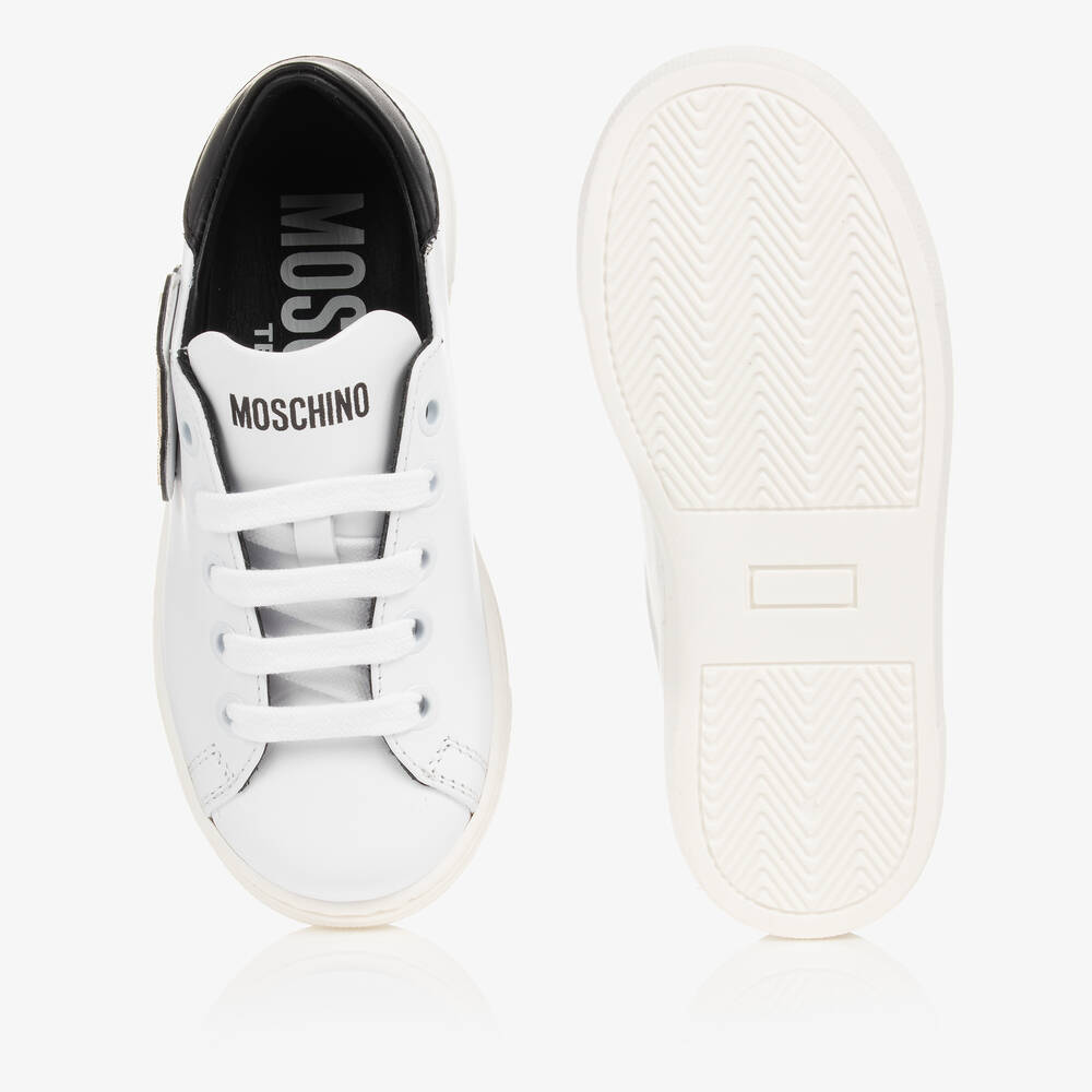 Moschino Kid-Teen - White Leather Teddy Bear Logo Trainers ...