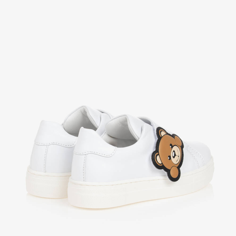 Moschino-White Leather Teddy Logo Trainers | Childrensalon Outlet