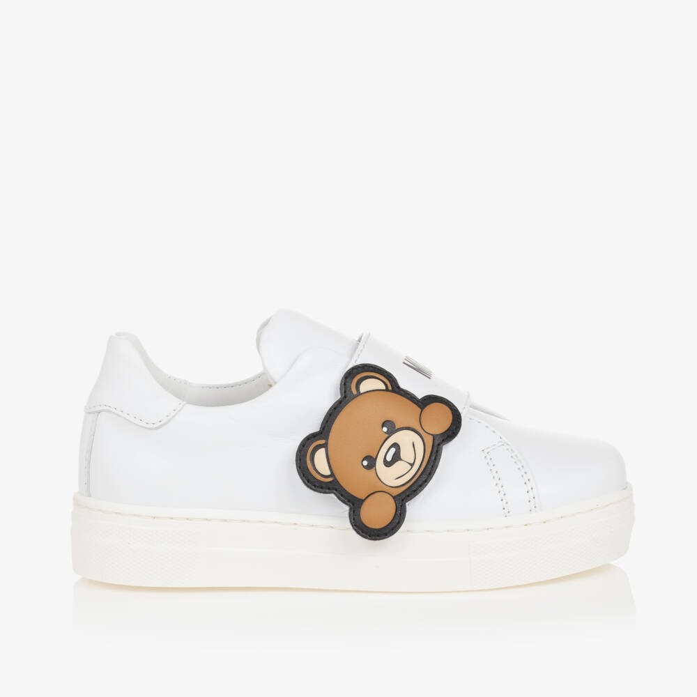 Moschino-White Leather Teddy Logo Trainers | Childrensalon Outlet