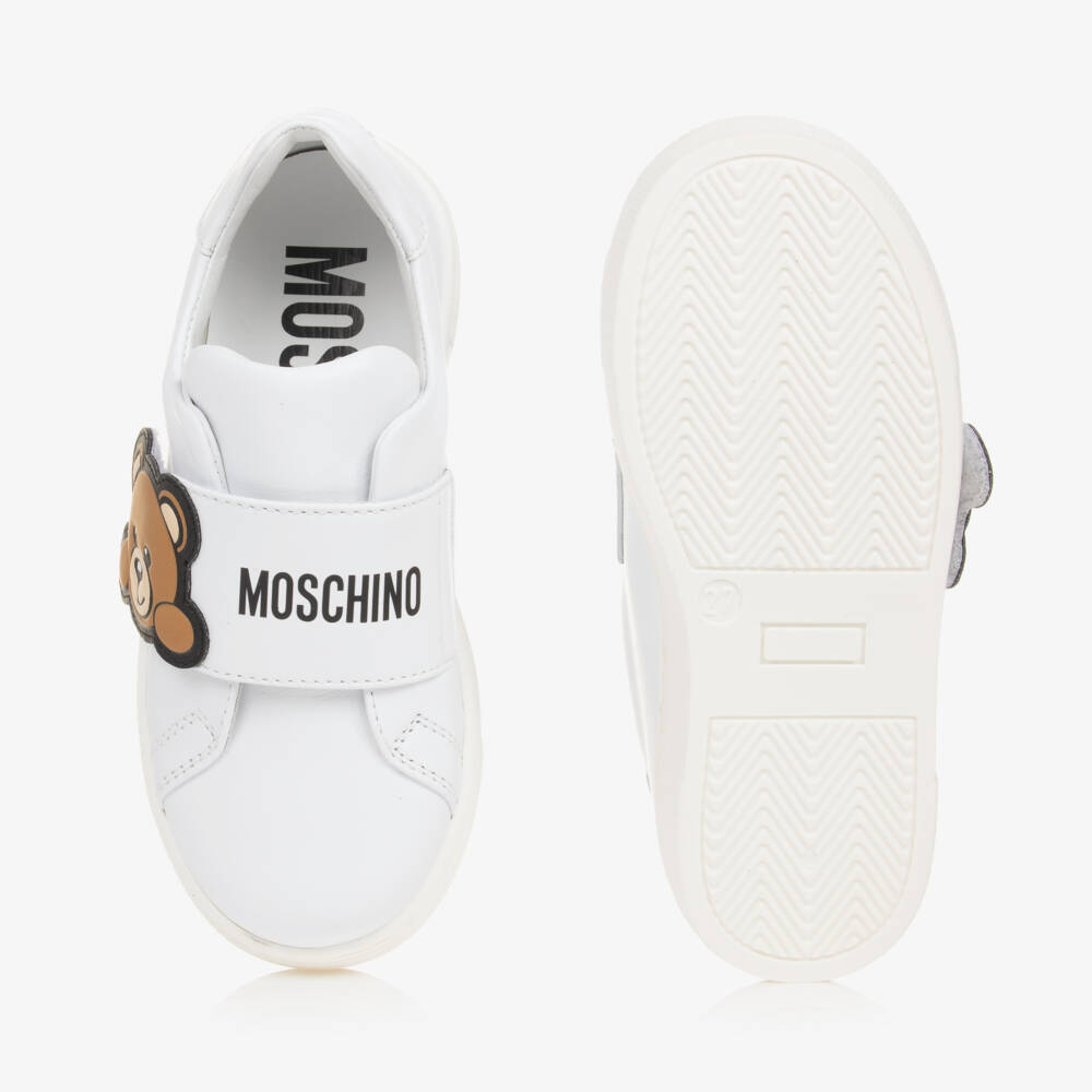 Moschino-White Leather Teddy Logo Trainers | Childrensalon Outlet
