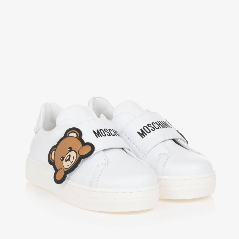 Moschino-White Leather Teddy Logo Trainers | Childrensalon Outlet
