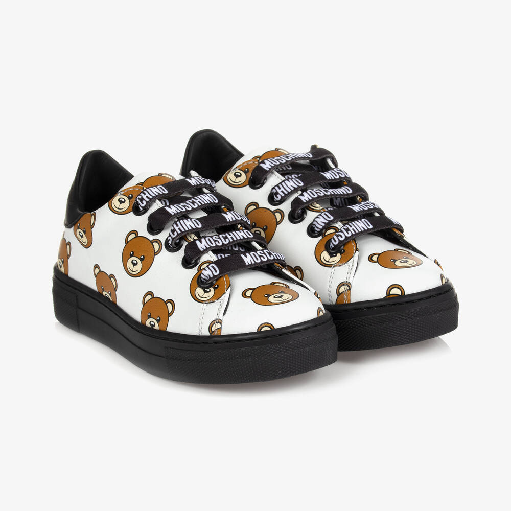 Moschino Kid-Teen - Weiße Teddy-Sneakers aus Leder | Childrensalon