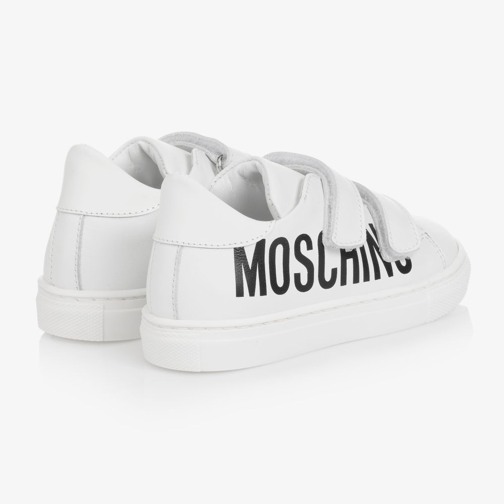 Moschino Kid-Teen-White Leather Velcro Trainers | Childrensalon Outlet