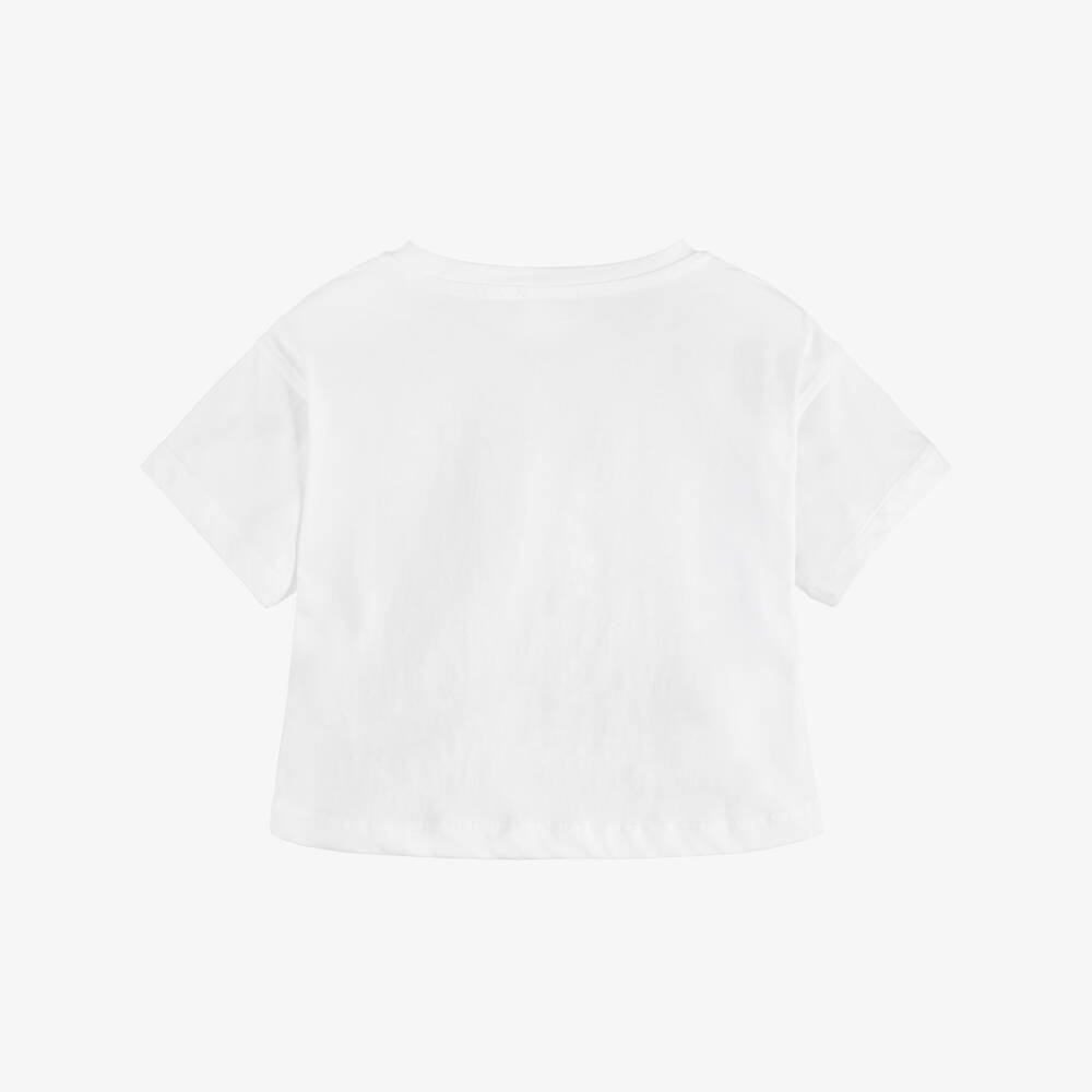 Moschino-White Logo Cropped T-shirt | Childrensalon Outlet