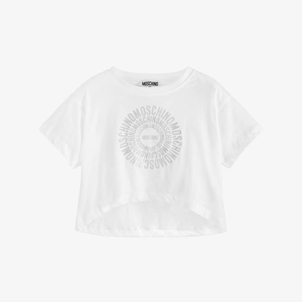 Moschino-White Logo Cropped T-shirt | Childrensalon Outlet