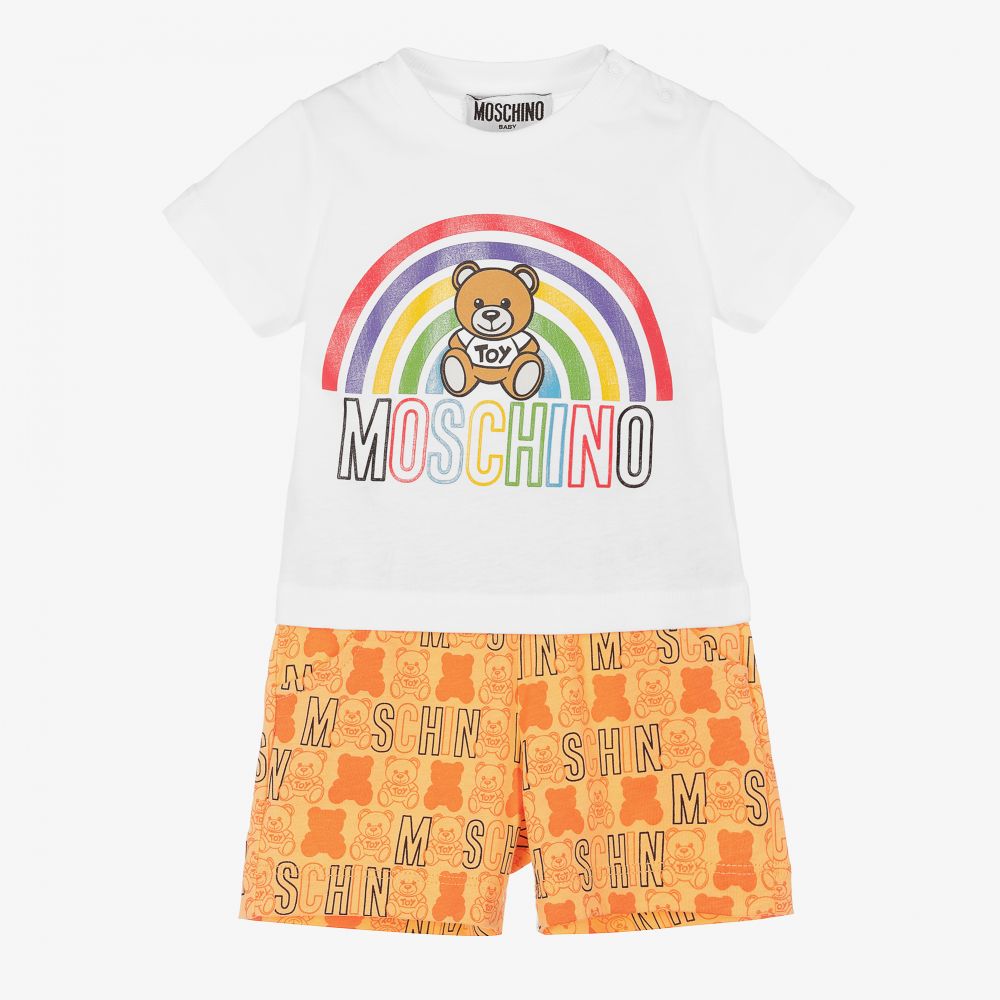 Moschino Baby - طقم شورت قطن لون أبيض وبرتقالي للأطفال | Childrensalon