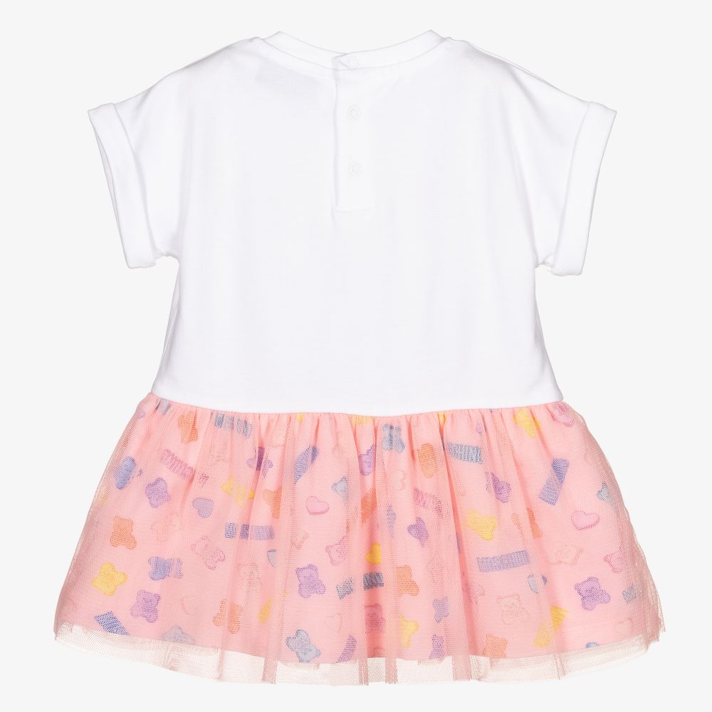 Moschino Baby-White & Pink Cotton Dress | Childrensalon Outlet