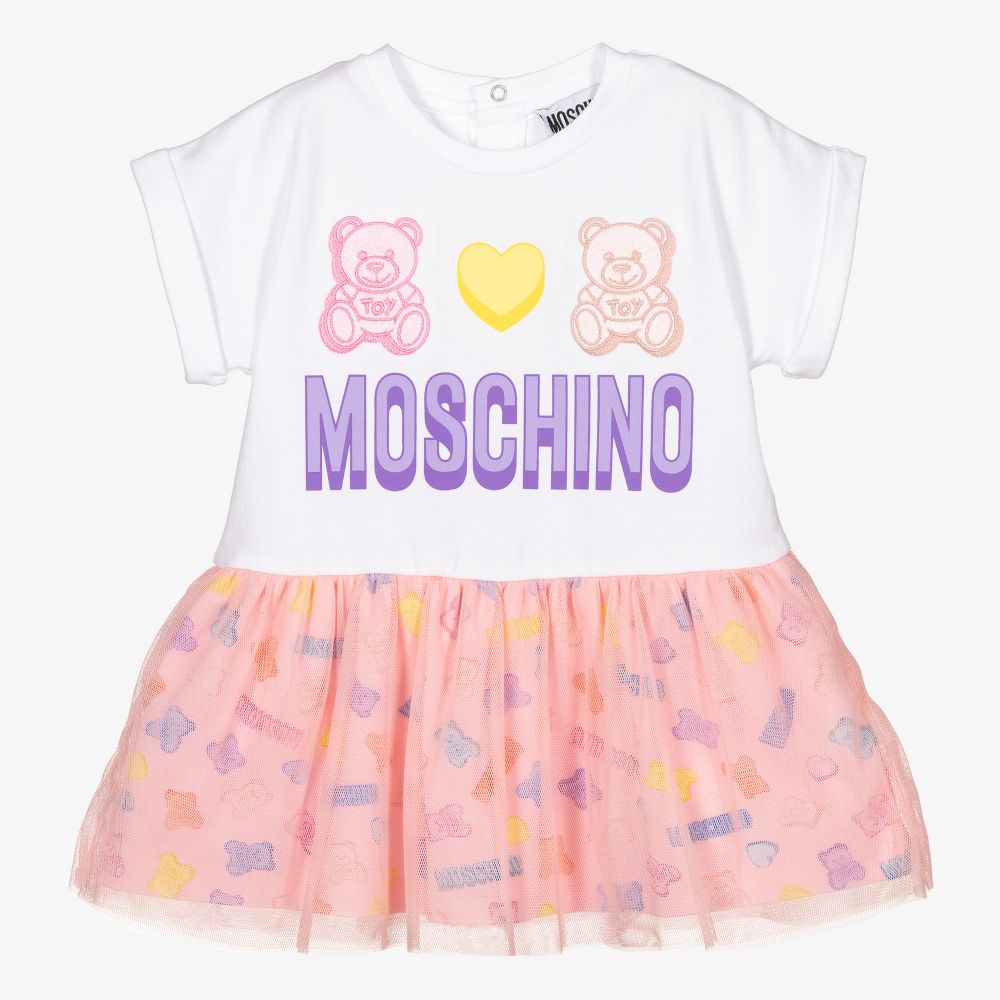 Moschino Baby-White & Pink Cotton Dress | Childrensalon Outlet