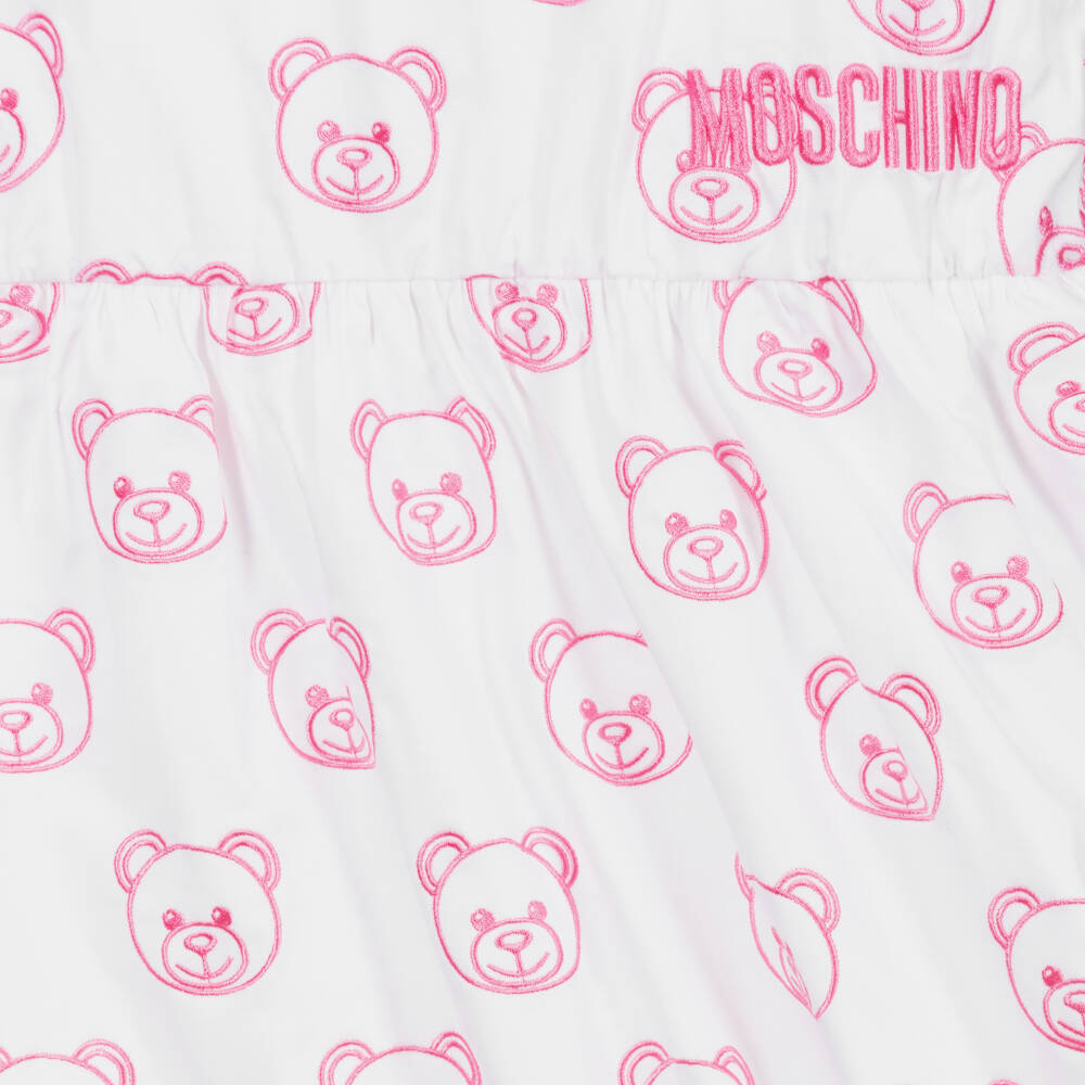 Moschino Kid-Teen-White & Pink Cotton Logo Dress | Childrensalon Outlet