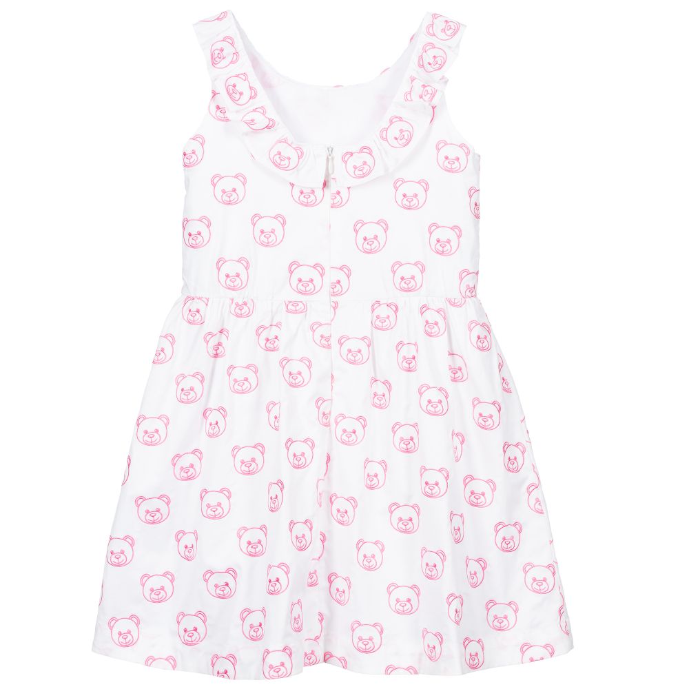 Moschino Kid-Teen-White & Pink Cotton Logo Dress | Childrensalon Outlet