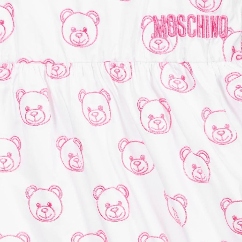 Moschino Kid-Teen-White & Pink Cotton Logo Dress | Childrensalon Outlet