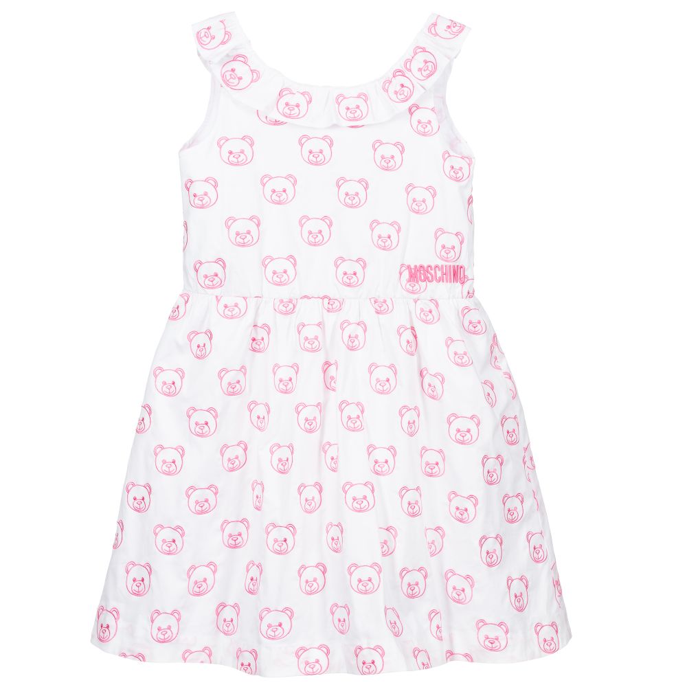 Moschino Kid-Teen - White & Pink Cotton Logo Dress | Childrensalon