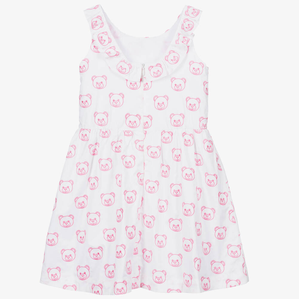 Moschino Kid-Teen-White & Pink Cotton Logo Dress | Childrensalon Outlet