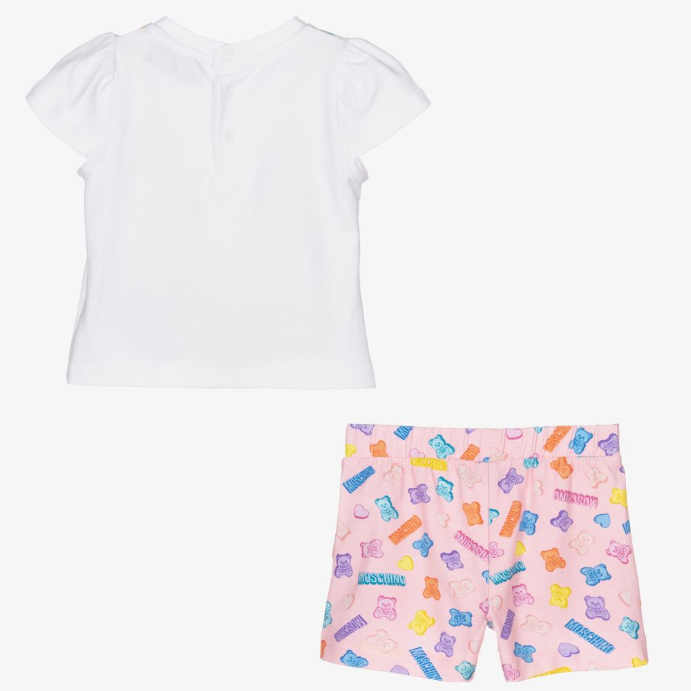 Moschino Baby-White & Pink Cotton Shorts Set | Childrensalon Outlet