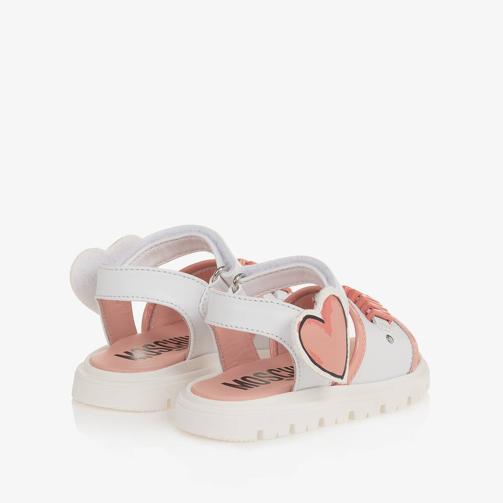 Moschino Kid-Teen-White & Pink Leather Sandals | Childrensalon Outlet