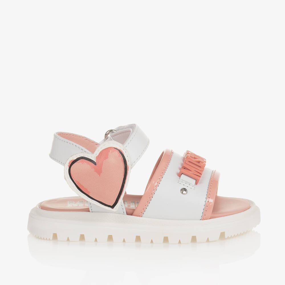 Moschino Kid-Teen-White & Pink Leather Sandals | Childrensalon Outlet