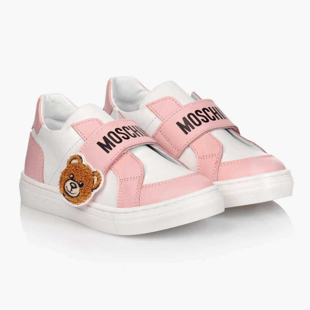 Moschino Baby-White & Pink Leather Trainers | Childrensalon Outlet