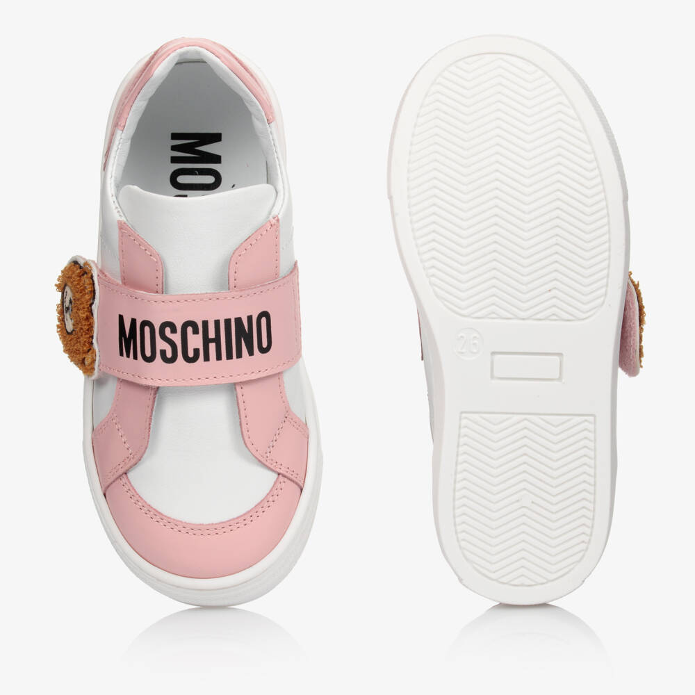 Moschino Baby-White & Pink Leather Trainers | Childrensalon Outlet