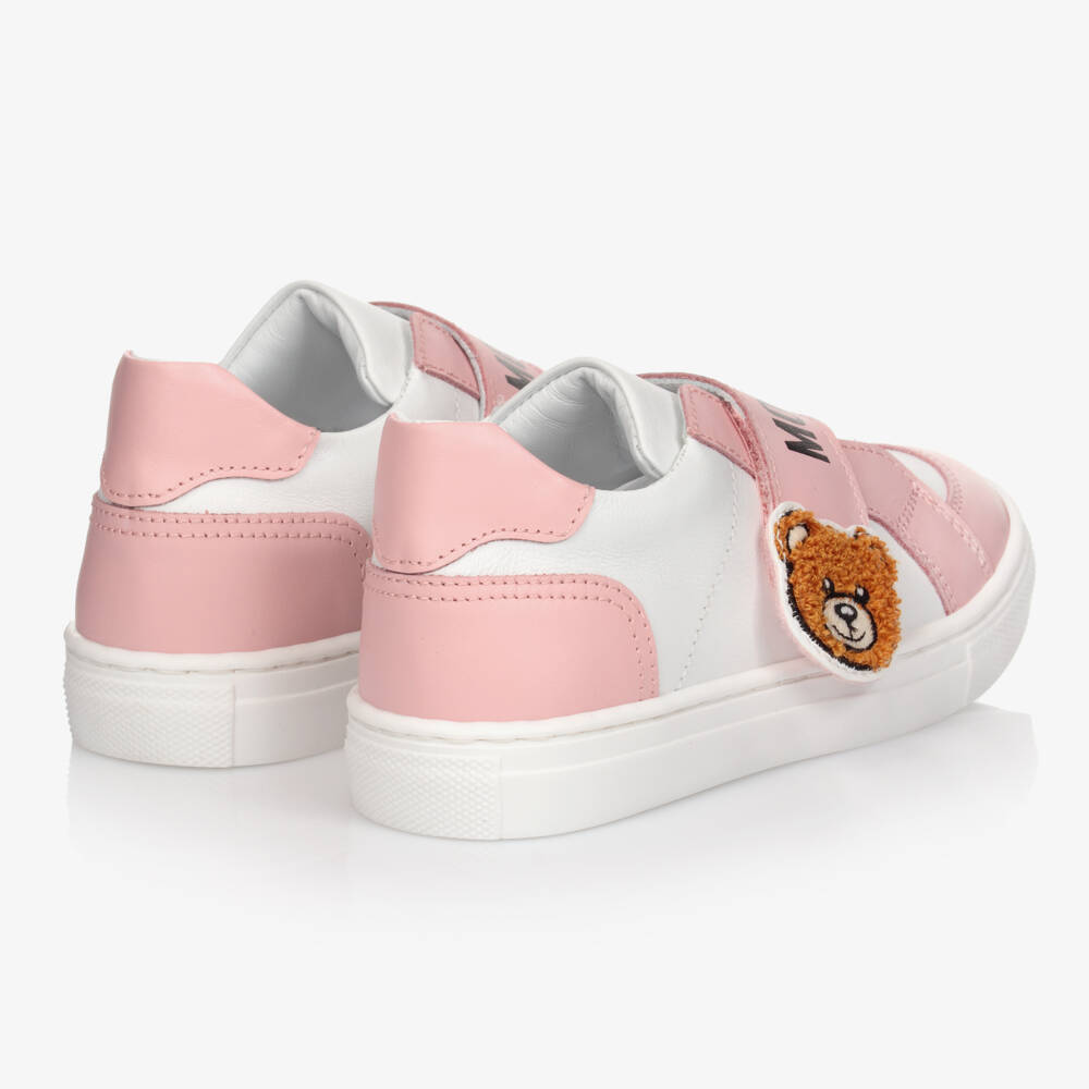 Moschino Baby-White & Pink Leather Trainers | Childrensalon Outlet