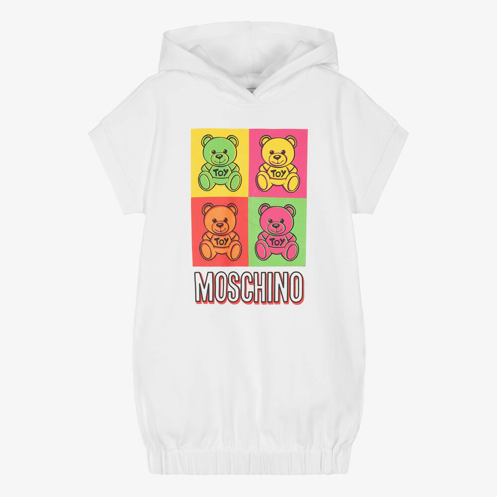 Moschino Kid-Teen - Белое платье с медвежонком в стиле поп-арт | Childrensalon