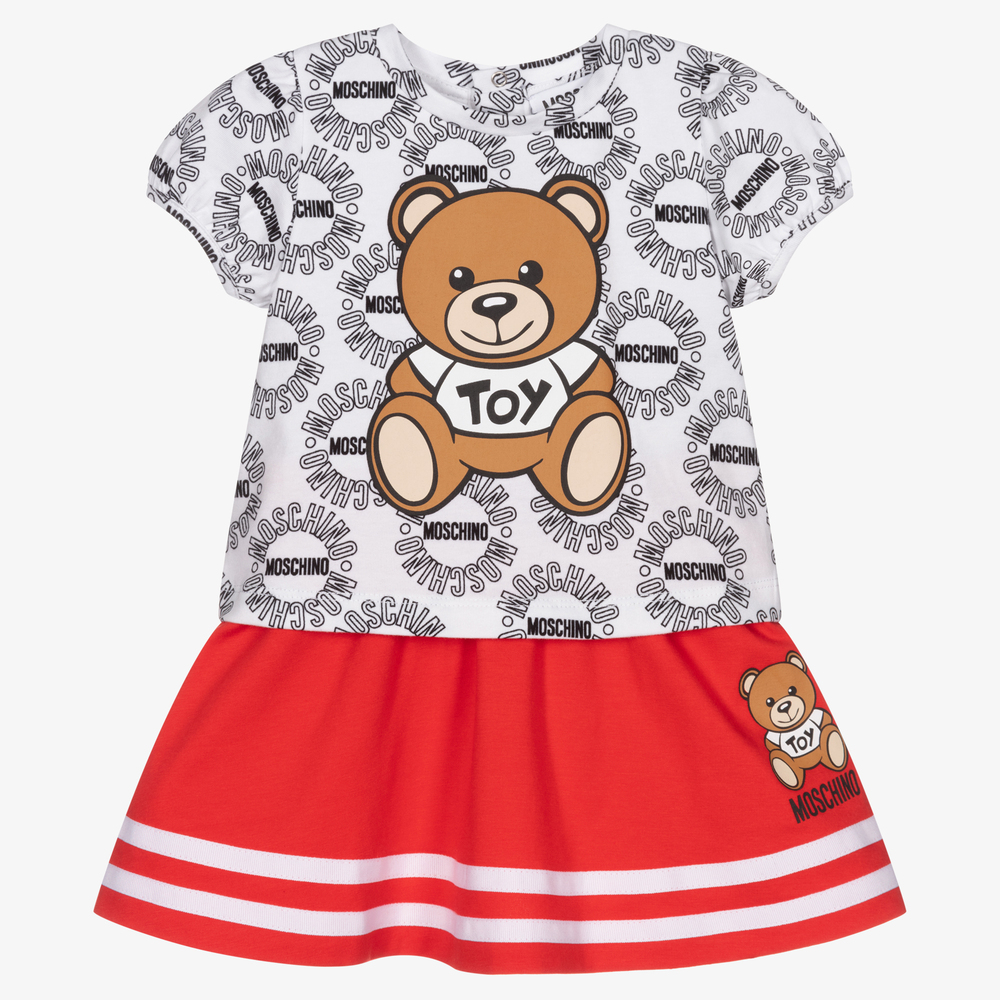 Moschino Baby - Белый топ и красная юбка для малышей | Childrensalon