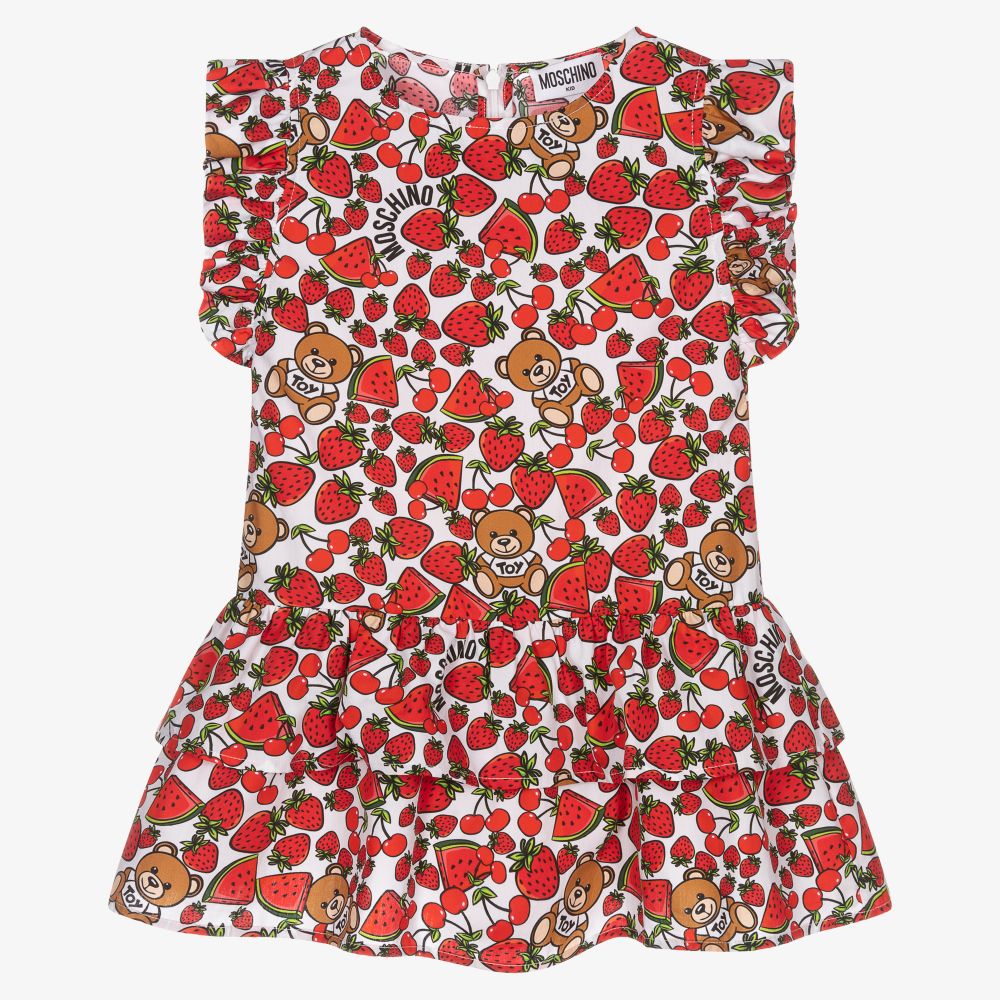 Moschino Kid-Teen - Kleid mit Früchten in Weiß und Rot | Childrensalon