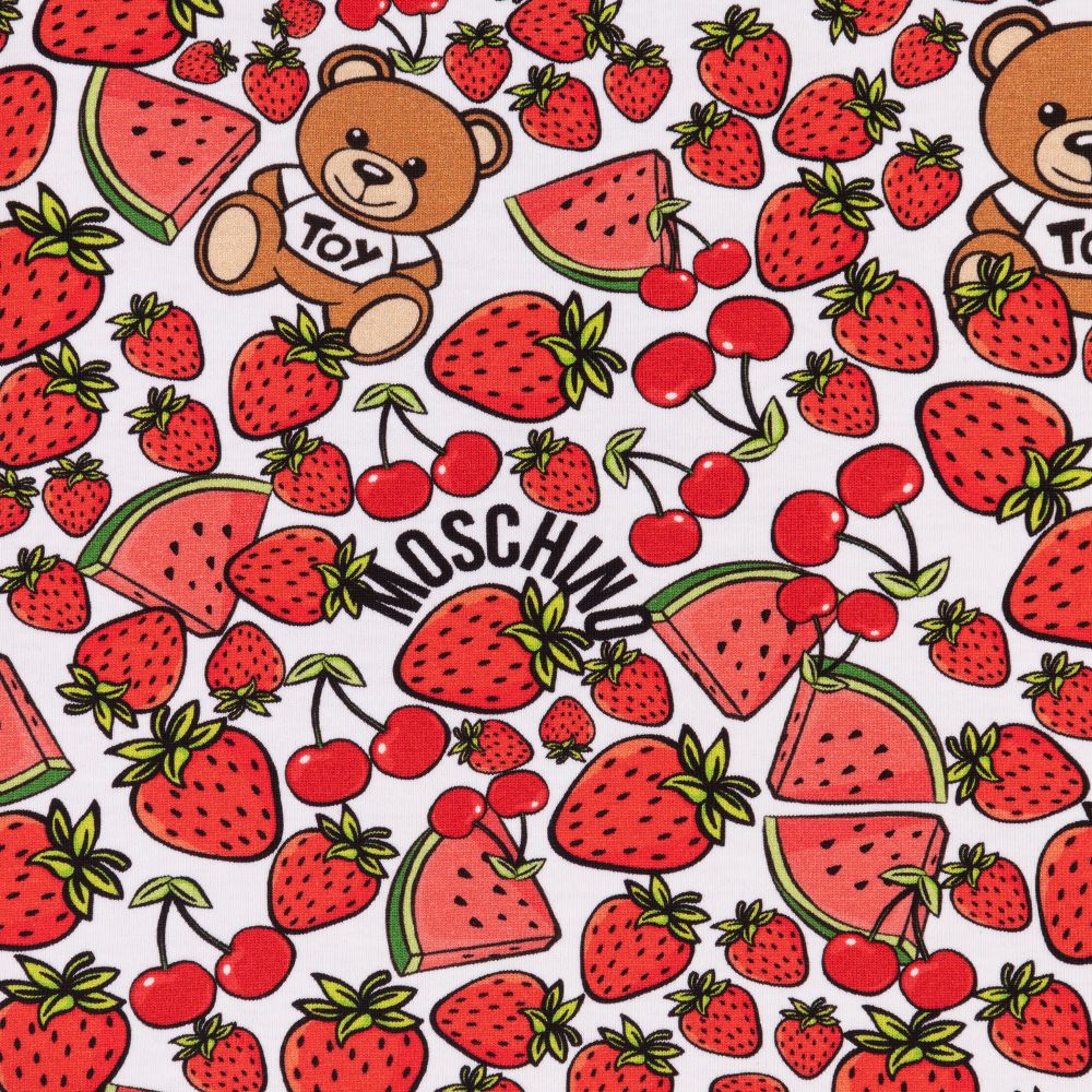 Moschino Kid-Teen-White & Red Fruit Logo T-Shirt | Childrensalon Outlet
