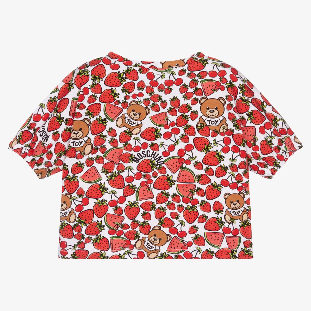 Moschino Kid-Teen-White & Red Fruit Logo T-Shirt | Childrensalon Outlet