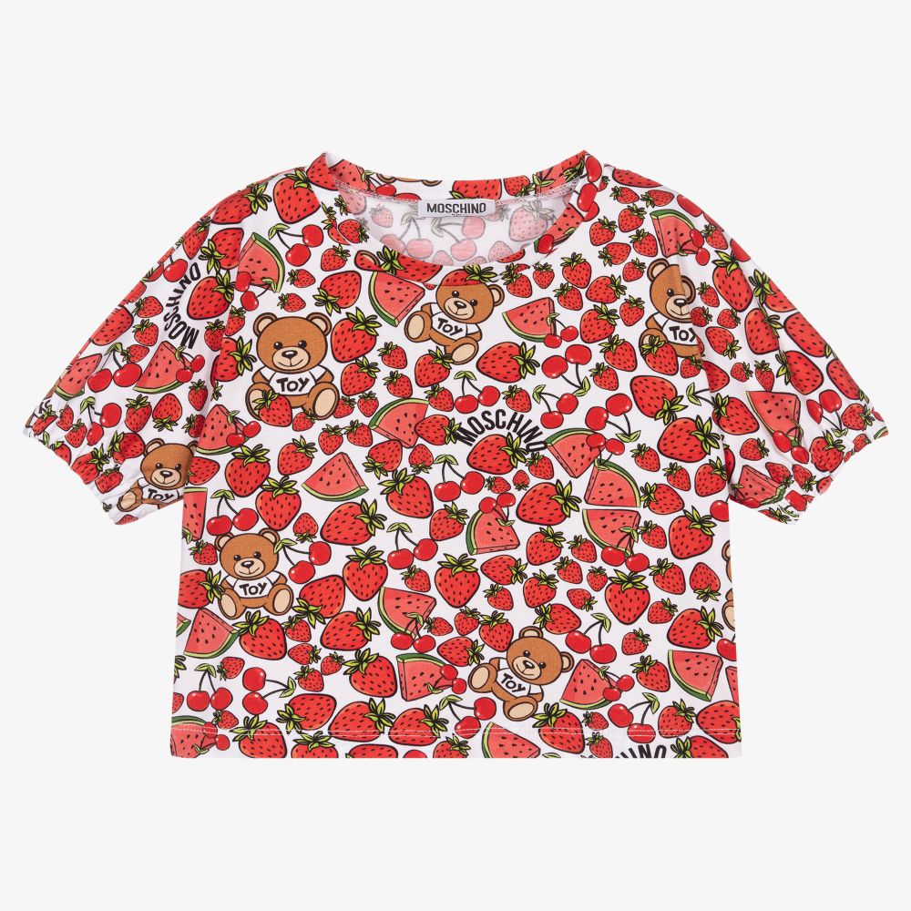 Moschino Kid-Teen - Бело-красная футболка с фруктами | Childrensalon
